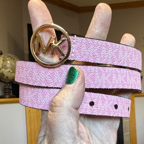 MICHAEL Michael Kors Accessories - Michael Michael Kors Pink Belt with Gold Logo Buckle